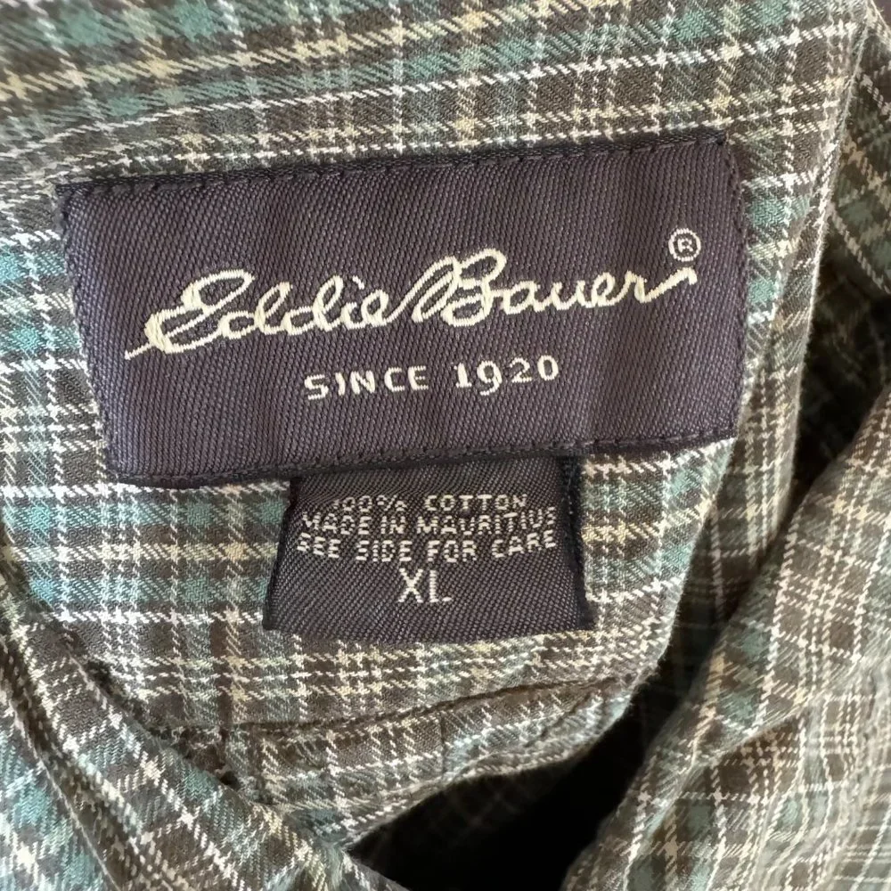 Eddie Bauer Men's Green Micro Plaid Long Sleeve Casual Button Shirt Size XL - Picture 6 of 12